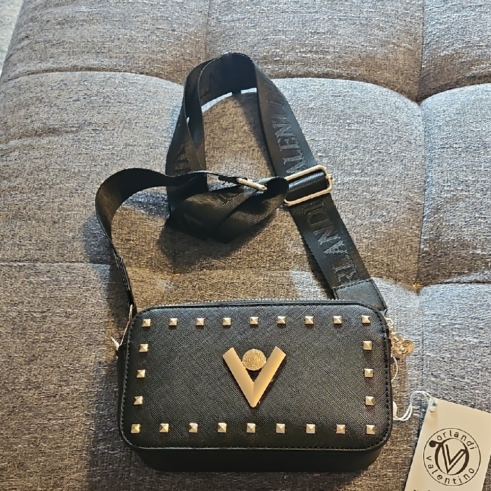 Valentino Orlandi Black Crossbody Bag with Silver Accents